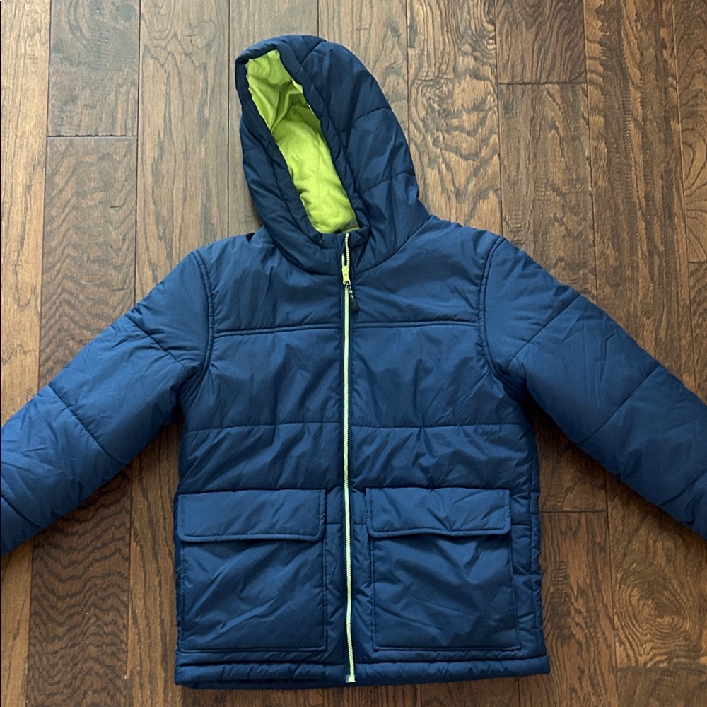 DSG Kids Puffer Jacket in Blue with Lime Details
